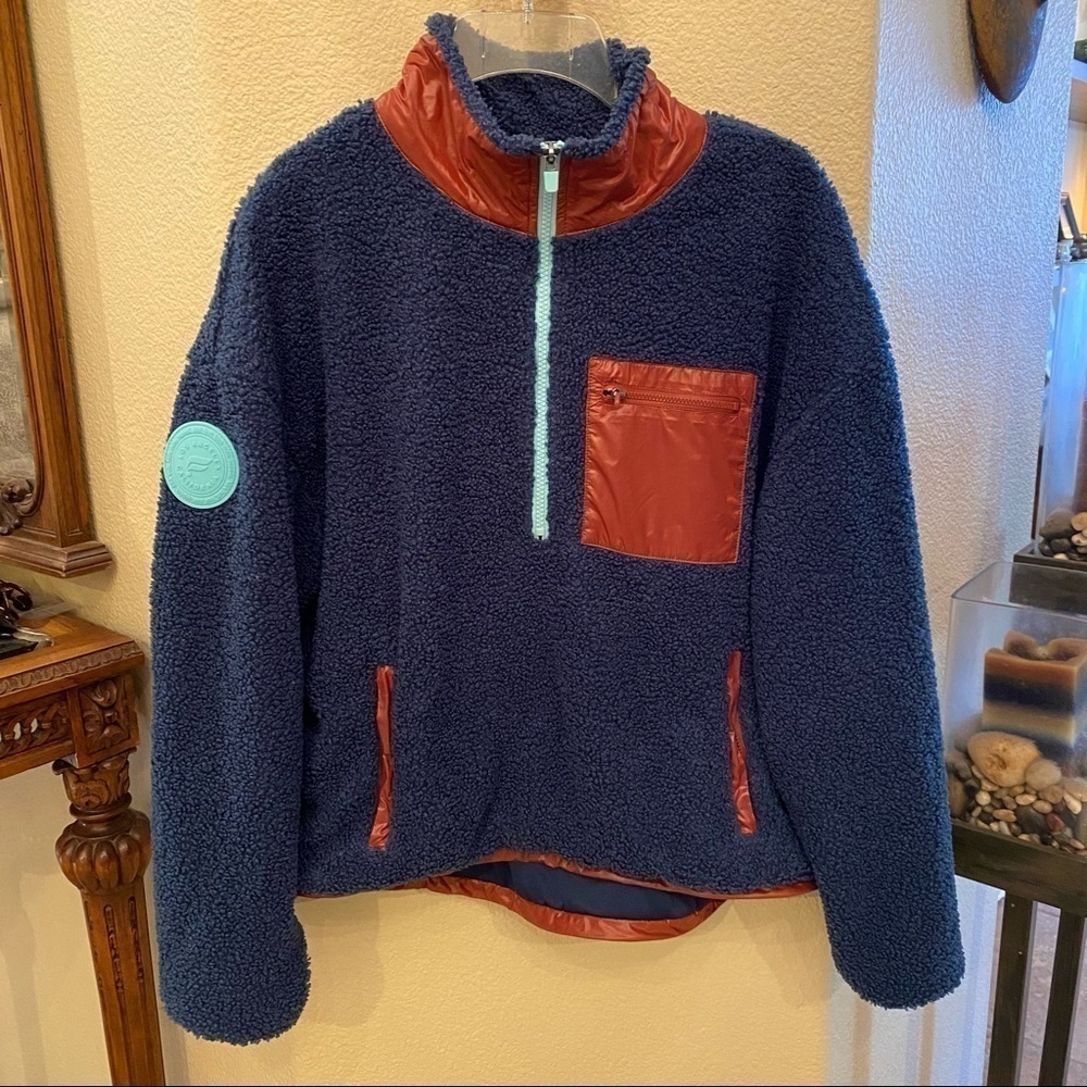 FABLETICS Women Blue 1/2 Zipped Fleece Pullover Sweater Size Medium